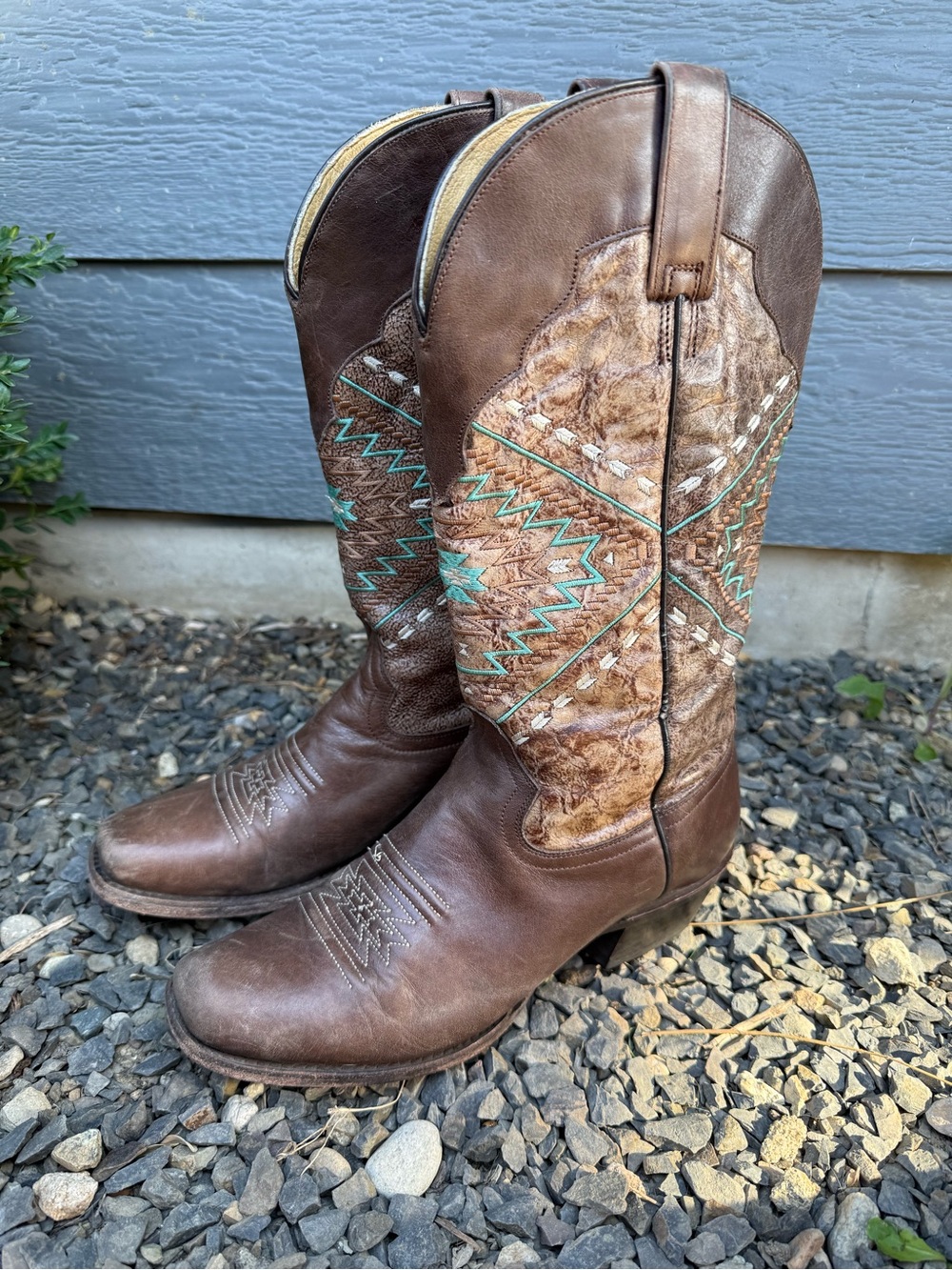 Corral Brown Turquoise Embroidered Leather Western Boots 7.5